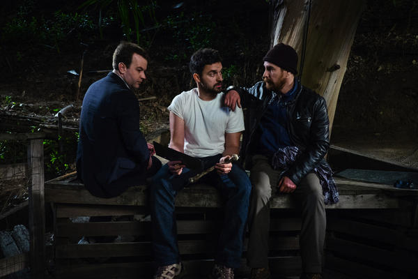 Mike Birbiglia, left, Jake Johnson and Sam Rockwell in "Digging for Fire."