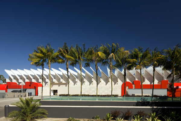 Palm trees outside LACMA's Broad Contemporary Art Museum and Resnick Pavilion.