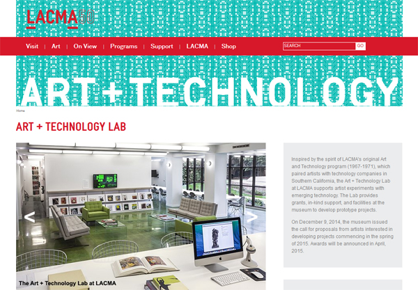 A screenshot of LACMA's <a href="http://www.lacma.org/lab" target="_blank">Art + Technology website</a>.