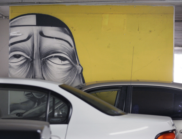 Barry McGee's artwork in the parking structure of the Los Angeles County Museum of Art.