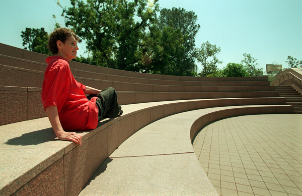 Artist Jackie Ferrara, who designed the outdoor amphitheater in the park behind LACMA, is photographed on July 14, 1999.