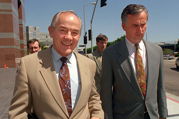 City attorneys Don Vincent, left, and James Hahn after the Rodney G. King punitive damages verdict.
