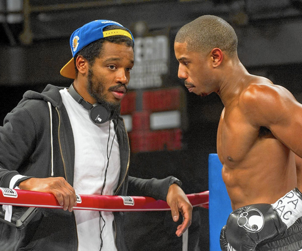 Director Ryan Coogler, left, and Michael B. Jordan on the set of "Creed."