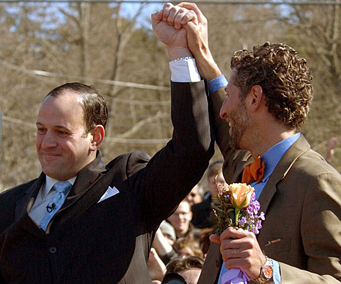 Jeffrey McGowan, left, and Billiam van Roestenberg are the first to wed.