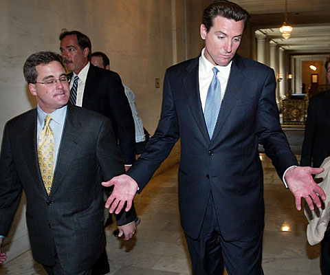 San Francisco Mayor Gavin Newsom, right, with City Atty. Dennis Herrera.
