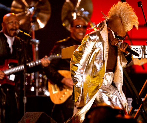 Sly Stone made a rare -- if brief -- appearance during a multisong tribute to Sly and the Family Stone, a band that never received a nomination for a Grammy Award.